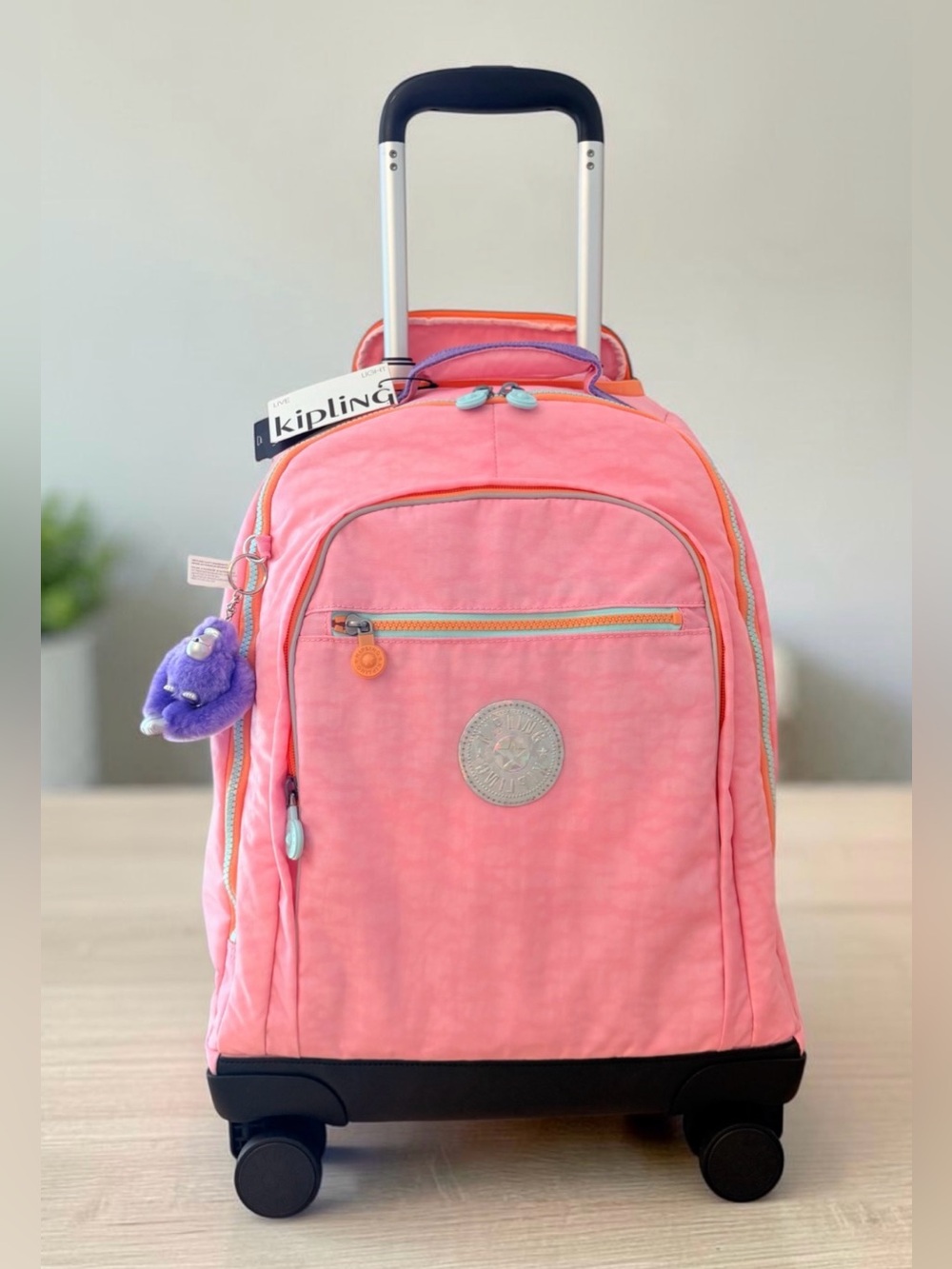 Kipling New Zea 15" Laptop School Rolling Backpack BUBBLEGUM PINK MIX POP